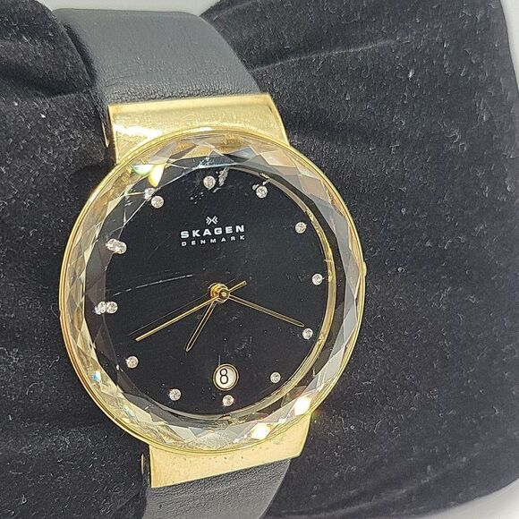 Skagen SKW2124 Womens Black Leather Analog Dial Quartz Genuine Wrist Watch AM736 main image 4